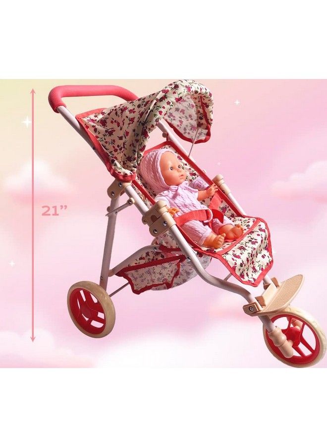 Baby Doll Stroller For Dolls ; Play Toy Doll Stroller For Toddlers 3 Year Old Girls Gift ; Push Pram Baby Stroller For Dolls Babydoll Stroller Jogger Baby Carriage For Dolls (Quality Floral Print)