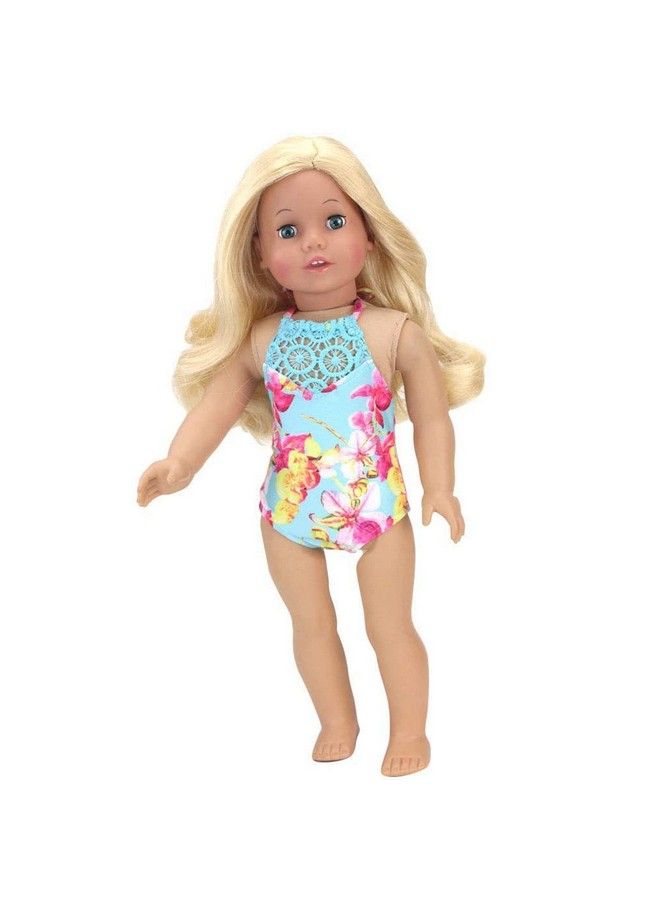 Doll Bathing Suit And Pool Float For 18 Inch Dolls ; Inflatable Popsicle Float Aqua Floral Print Swimsuit With Lace Neckline ; Dolls Sold Separately