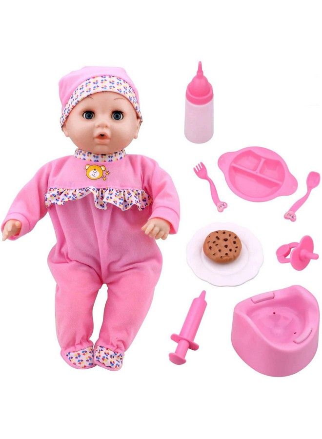16 Inch Interactive Baby Doll Pink Crying Talking Baby Dolls With Different Sounds Pretend Play Funny Feeding Accessories Preschool Toys Gift For Toddlers 2 3 4 5+ Year Old Girls Boys