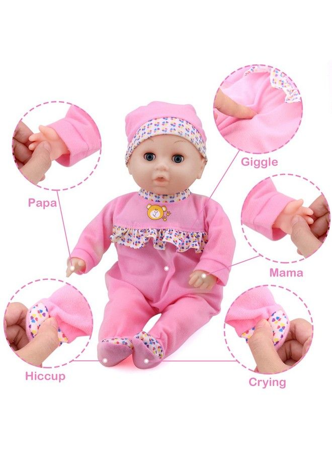 16 Inch Interactive Baby Doll Pink Crying Talking Baby Dolls With Different Sounds Pretend Play Funny Feeding Accessories Preschool Toys Gift For Toddlers 2 3 4 5+ Year Old Girls Boys