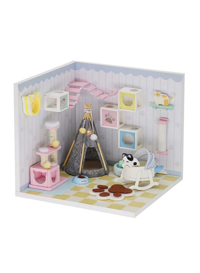 Dollhouse Miniature With Furniture Kit Diy 3D Wooden Diy House Kit A Corner Of A Small Apartment Style With Dust Cover & Ledhandmade Tiny House Toys For Kids Adults Gift (Pet Room)