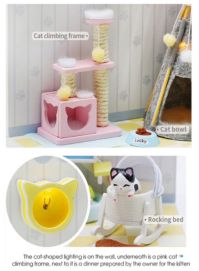 Dollhouse Miniature With Furniture Kit Diy 3D Wooden Diy House Kit A Corner Of A Small Apartment Style With Dust Cover & Ledhandmade Tiny House Toys For Kids Adults Gift (Pet Room)