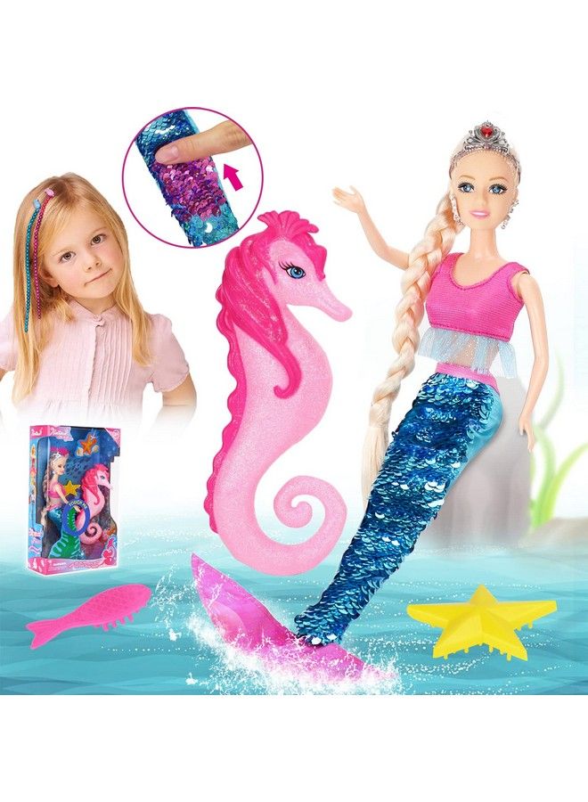 Mermaid Doll Color Change Tail 11.5 Inch Princess Mermaid Doll & Seahorse Set Mermaid Toys For Girls Kids Princess Dolls Toys