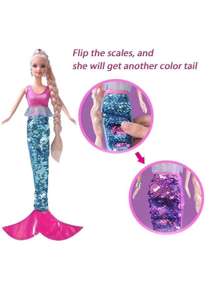 Mermaid Doll Color Change Tail 11.5 Inch Princess Mermaid Doll & Seahorse Set Mermaid Toys For Girls Kids Princess Dolls Toys