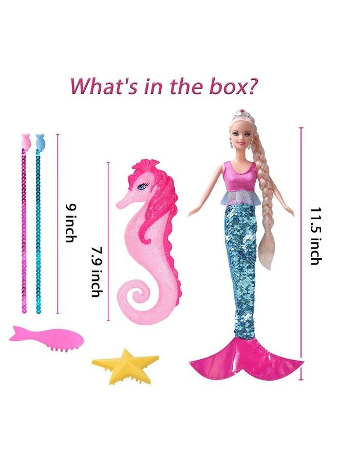 Mermaid Doll Color Change Tail 11.5 Inch Princess Mermaid Doll & Seahorse Set Mermaid Toys For Girls Kids Princess Dolls Toys