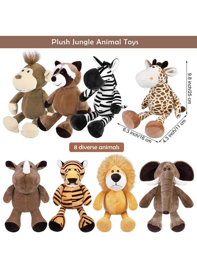 8 Pieces Safari Stuffed Animals Plush Jungle Animal Toys 9.8 Inch Zoo Stuffed Animals Set Cute Plush Toys For Animal Themed Parties Teacher Student Award