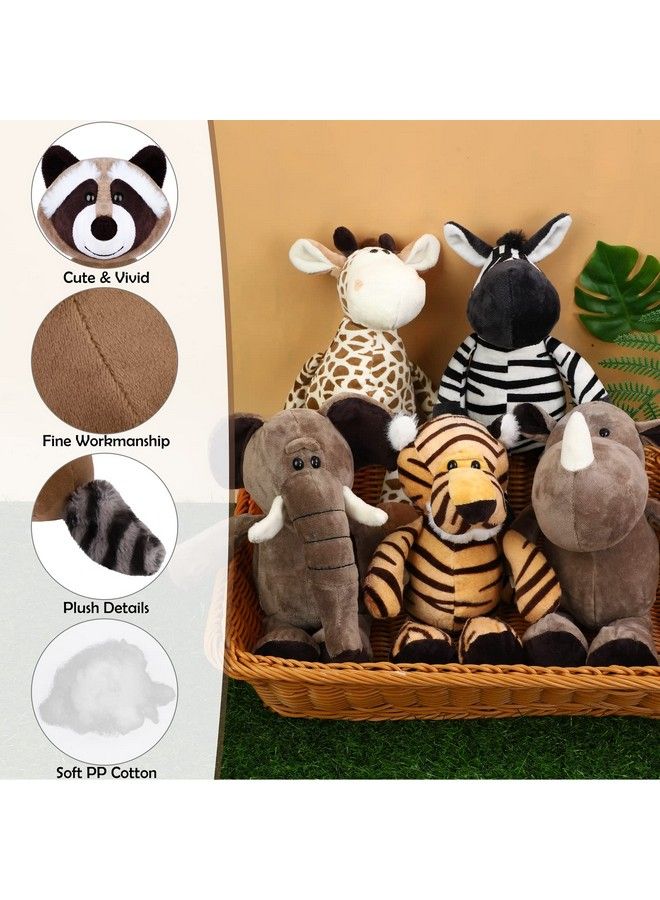 8 Pieces Safari Stuffed Animals Plush Jungle Animal Toys 9.8 Inch Zoo Stuffed Animals Set Cute Plush Toys For Animal Themed Parties Teacher Student Award