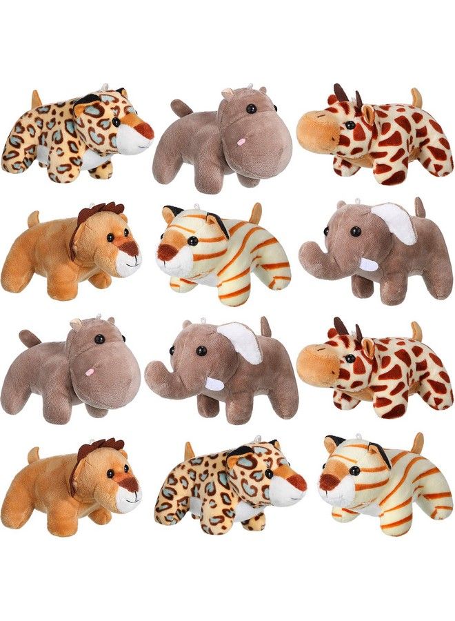 12 Pieces Mini Stuffed Forest Animals Jungle Animal Plush Toys In 4.8 Inch Cute Plush Elephant Lion Giraffe Tiger Plush For Animal Themed Parties Teacher Student Achievement Award (Lying)