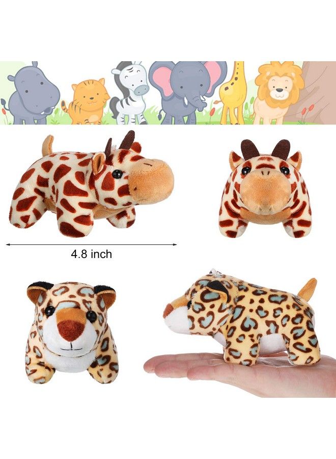 12 Pieces Mini Stuffed Forest Animals Jungle Animal Plush Toys In 4.8 Inch Cute Plush Elephant Lion Giraffe Tiger Plush For Animal Themed Parties Teacher Student Achievement Award (Lying)