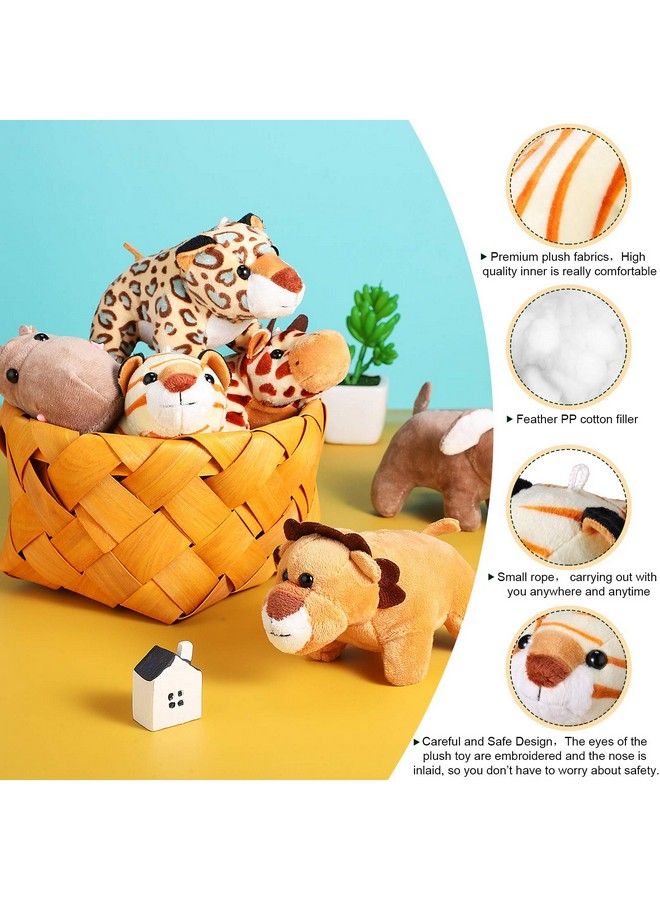 12 Pieces Mini Stuffed Forest Animals Jungle Animal Plush Toys In 4.8 Inch Cute Plush Elephant Lion Giraffe Tiger Plush For Animal Themed Parties Teacher Student Achievement Award (Lying)