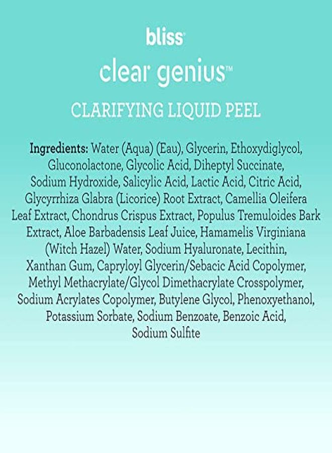 Clear Genius Clarifying Overnight Liquid Peel | Clear Pores & Exfoliate Skin | Non-Irritating | Clean | Cruelty-Free | Paraben Free | Vegan | 1 Fl Oz
