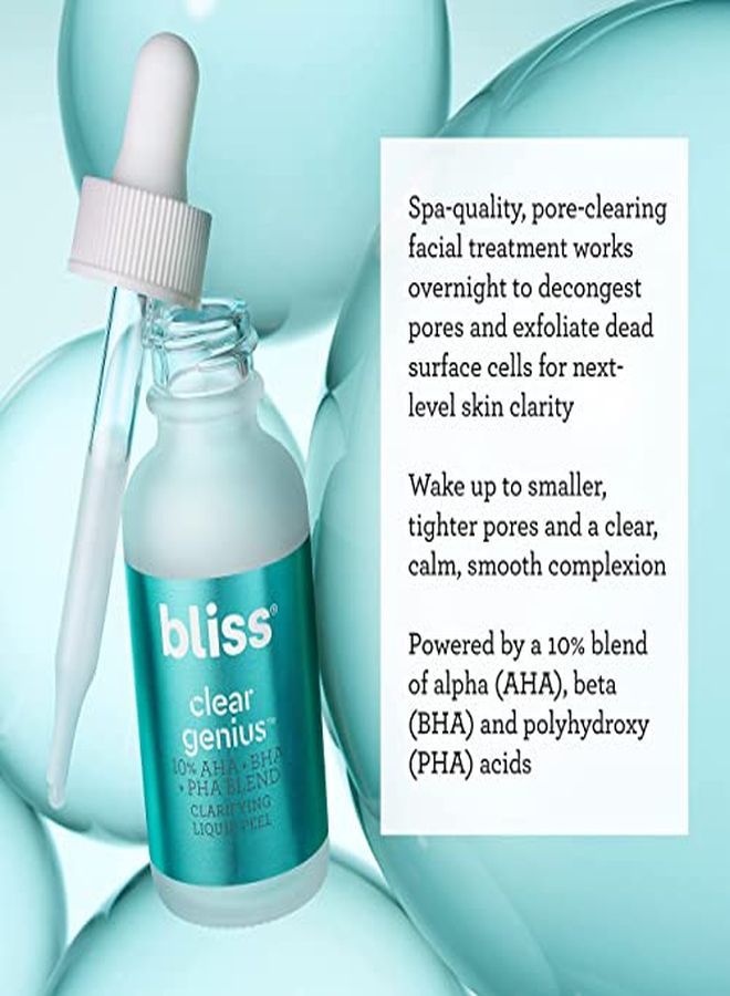 Clear Genius Clarifying Overnight Liquid Peel | Clear Pores & Exfoliate Skin | Non-Irritating | Clean | Cruelty-Free | Paraben Free | Vegan | 1 Fl Oz