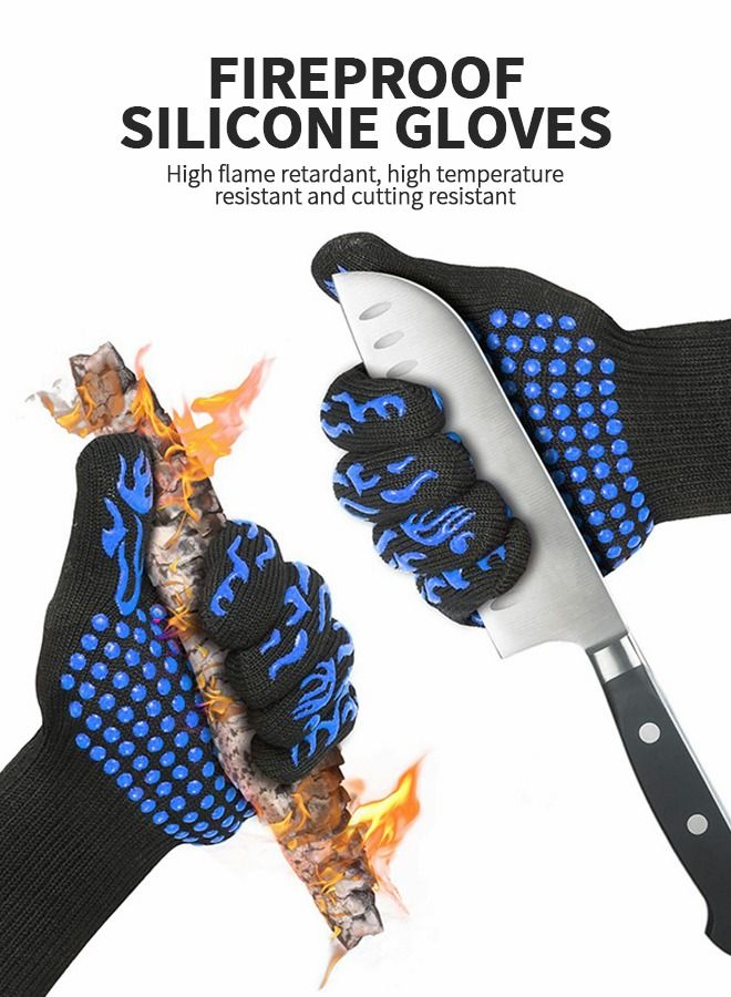 BBQ Gloves,Heat Resistant Grilling Gloves Silicone Non-Slip Oven Gloves for Cooking, Grilling, Baking, Welding, Camping Supplies