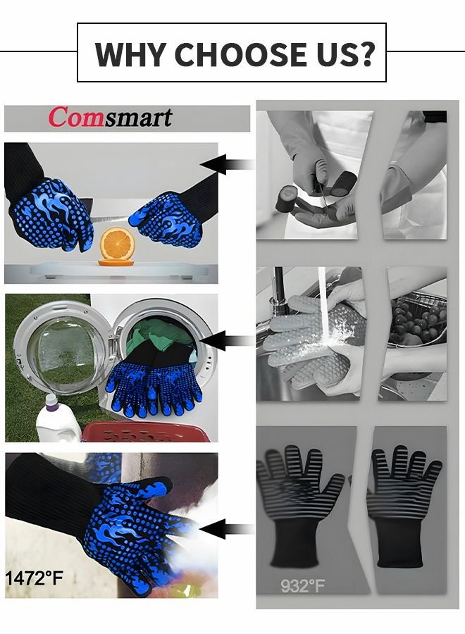 BBQ Gloves,Heat Resistant Grilling Gloves Silicone Non-Slip Oven Gloves for Cooking, Grilling, Baking, Welding, Camping Supplies