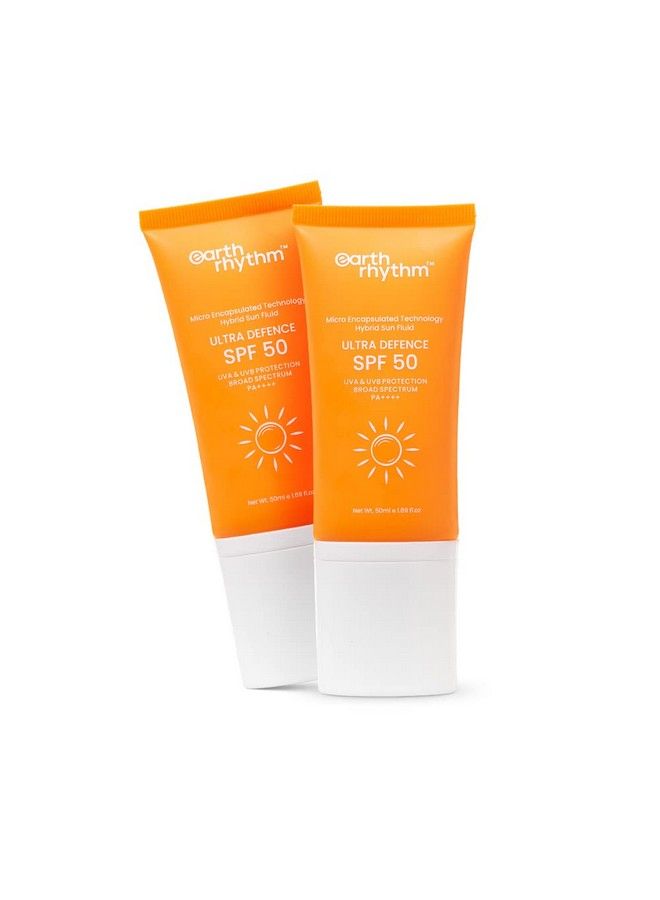 Ultra Defence Hybrid Sunscreen Spf 50 For Oily Sensitive Acne Prone Or Dry Skin| Pa++++ Non Sticky/Non Greasy Leaves No White Cast; Men & Women Pack Of 2 (50Ml Each)