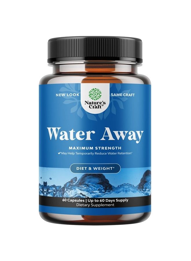 Water Away Pills Maximum Strength - Herbal Diuretic Pills for Water Retention for Fast Acting Bloating Relief for Women and Men - Easy To Take Water Retention Pills for Women and Men - 60 Servings