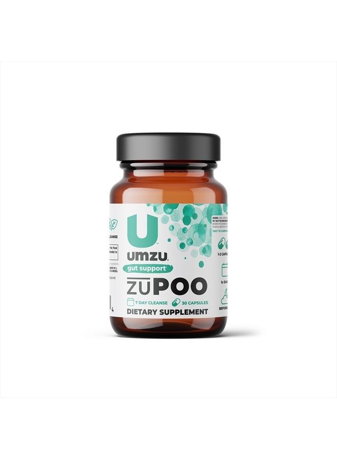 zuPOO - Colon Cleanse & Gut Support Supplement, Healthy Waste Elimination and Bowel Movements, Vitamins, Minerals, Herbs, Barks Blend, 7-Day Cycle, Bloating Relief - (15 Day Supply 30 Capsules)