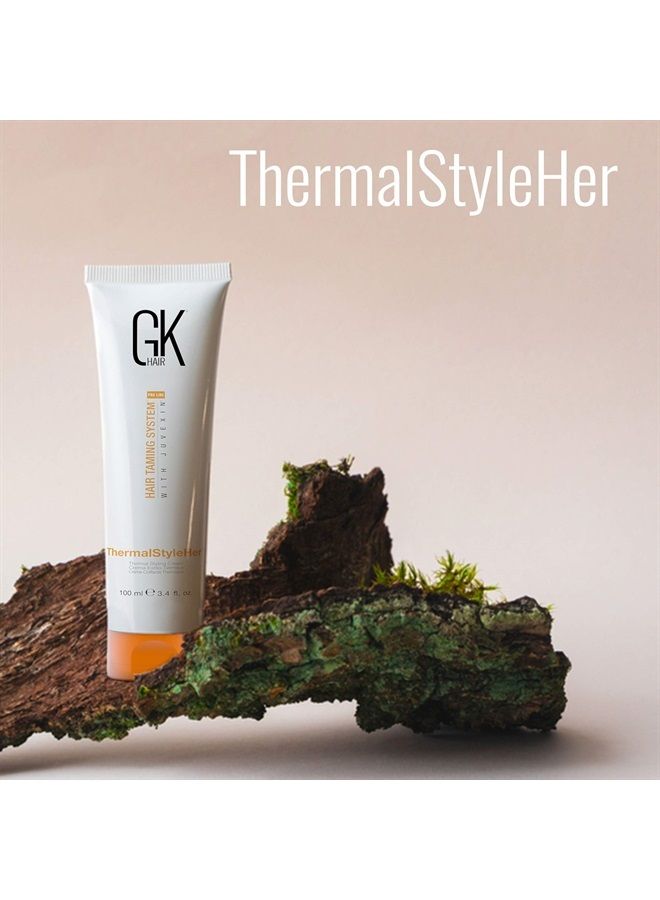 Global Keratin ThermalStyleHer Hair Cream (3.4 Fl Oz/100ml) - Thermal Styling Cream -All Hair Types