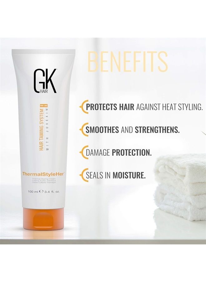 Global Keratin ThermalStyleHer Hair Cream (3.4 Fl Oz/100ml) - Thermal Styling Cream -All Hair Types