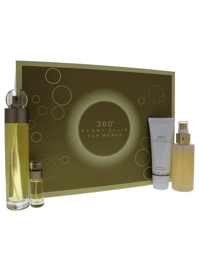 360 Women 3.4oz EDT Spray, 4oz Body Mist Spray, 3oz Shower Gel, 0.25oz EDT Spray 4 Pc Gift Set