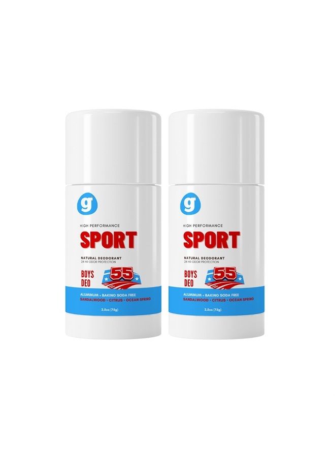 GrowingBasics Deodorant for Boys Ages 8 & Up (Set of 2) - SPORT A - High-Performance Natural Underarm Stick - Aluminum-Free - Prevent Body Odor - For a Kid or Teen Boy - Clean, Fresh, Cool - Grownish