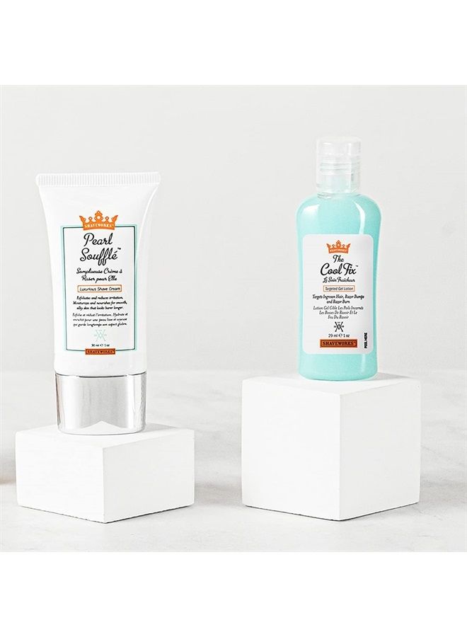 Get Smooth Duo, Post Waxing and Shaving Solution for Ingrown Hair, Razor Bumps and Razor Burns, The Cool Fix, 1 Fl Oz. and The Pearl Soufflé Shave Cream, 1 Fl Oz.