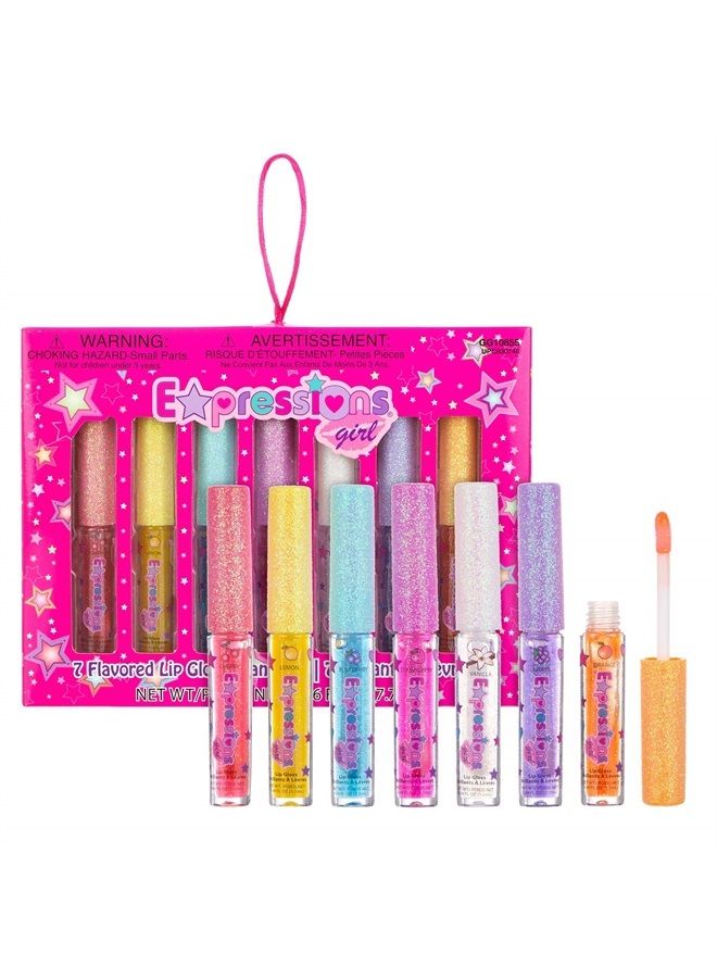 7pc Fruity Flavored Lip Gloss Set, Long Lasting Glossy Lip Makeup for Kids/Teens - Lip Gloss in Assorted Fruity Flavors, Teen Girls Party Favors, Non Toxic Makeup for Kids