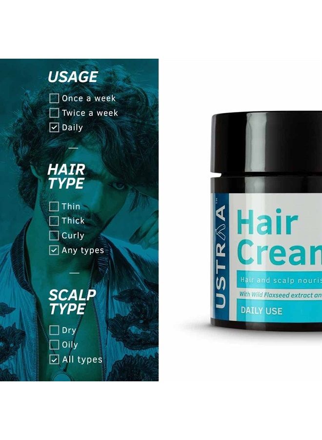 Daily Use Hair Cream - 100g - Suitable for All Hair Types, Non-Greasy Nourishment for Hair, Non-Sticky Alternative to Oil, Enriched with Wild Flax Seeds, Almond Oil