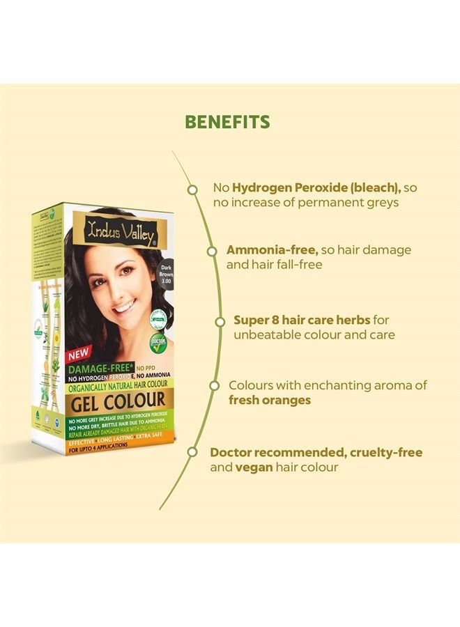 Indus Valley Natural Organic Damage Free Permanent Gel Hair Color, Ammonia Free, Vegan, Cruelty Free, Up to 100% Gray Coverage |Doctor Recommended| Bio Natural Certified- Dark Brown 3.0 (20gram+200ml)