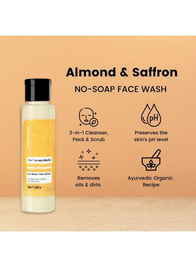 Face Wash ; No Soap No Foam ; Almond Saffron Neem Moroccan Clay ; Face Wash For Oily Skin ; Energizes All Types Of Skin Combo 300Ml (Pack Of 3)