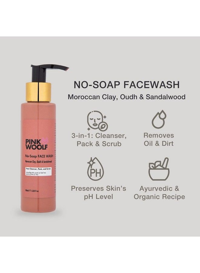 Face Wash ; No Soap No Foam ; Almond Saffron Neem Moroccan Clay ; Face Wash For Oily Skin ; Energizes All Types Of Skin Combo 300Ml (Pack Of 3)