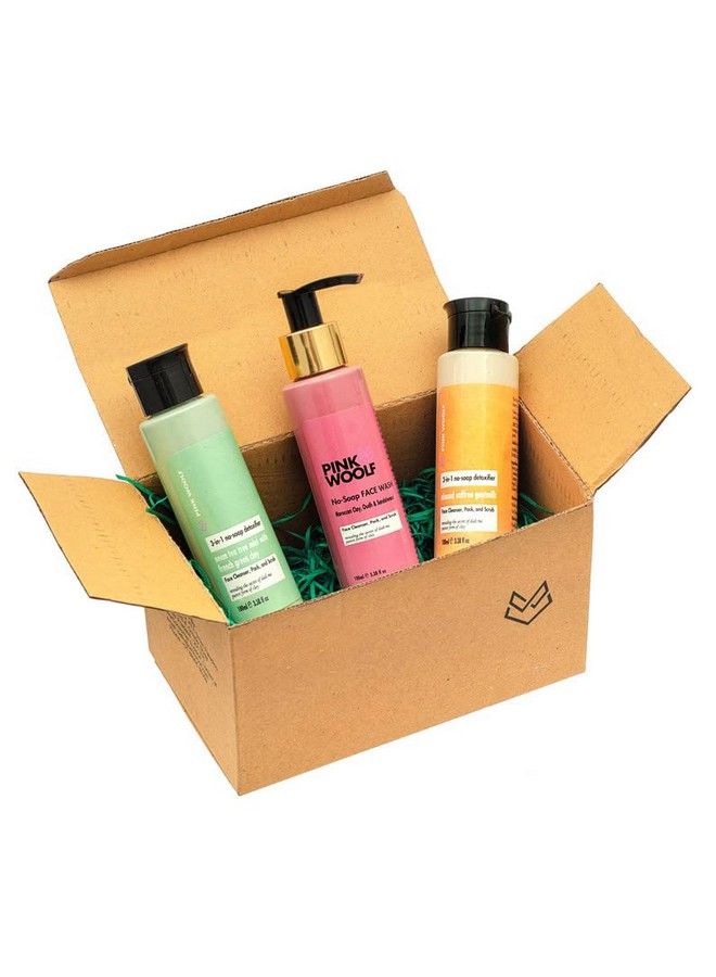 Face Wash ; No Soap No Foam ; Almond Saffron Neem Moroccan Clay ; Face Wash For Oily Skin ; Energizes All Types Of Skin Combo 300Ml (Pack Of 3)
