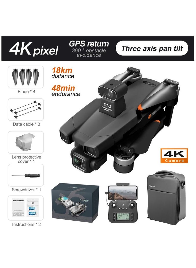 AE86 Pro Dron with Laser Obstacle Avoidance GPS Return Optical Flow Brushless Three Axis Self-stabilizing Gimbal 45mins Flight Time RC Dron Foldable Quadcopter Toy (1 Battery)