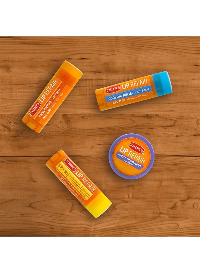 Cooling Relief Lip Repair Lip Balm for Dry, Cracked Lips, Stick, (Pack of 4)