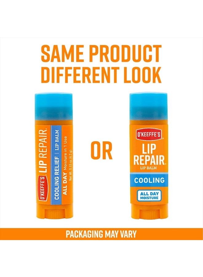 Cooling Relief Lip Repair Lip Balm for Dry, Cracked Lips, Stick, (Pack of 4)
