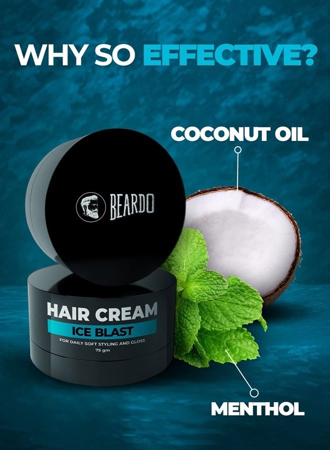 Beardo Ice Blast Hair Cream | Hair Cream for men | Hair Styling Ceam | Daily Styling | Cooling Cream | Cool Lock Technology | 75gm/ 2.5Fl Oz