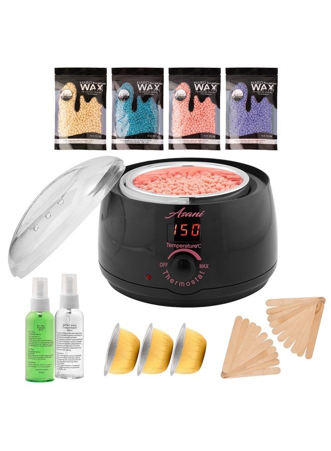 At Home Waxing Kit for Women and Men, Includes Digital Wax Warmer, Hard Wax Beads, Waxing Oils, Applicators, and Bowls, Wax Melter Set for Bikini Line, Eyebrow, Underarm, and Lip Hair Removal