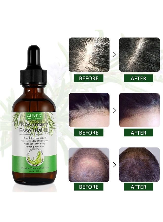 Rosemary Oil for Hair Growth, Hair Growth Serum for Hair, Enhanced Shine, 100% Pure Natural, Nourishment Scalp, Improves Blood Circulation, Best Rosemary Essential Oils for Hair Skin, 2 fl oz