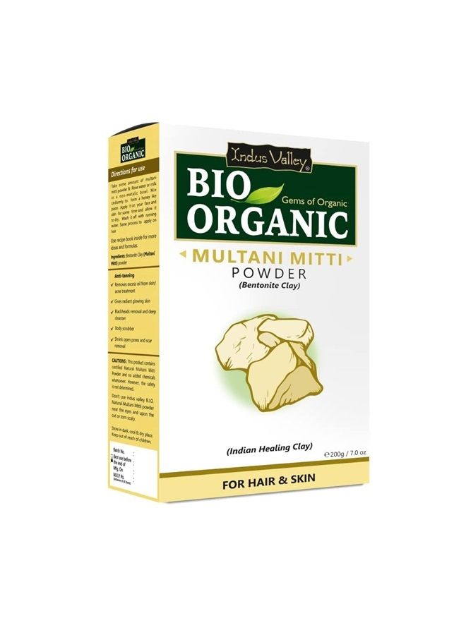 Indus Valley Bio Organic Multani Mitti Powder 100% Pure Natural & Organic Skin Care, Reduces fine lines & wrinkles, Lightens suntan, dark spots and pigmentation, Cruelty-free & Vegan, Certified USDA O
