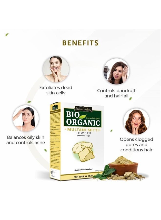 Indus Valley Bio Organic Multani Mitti Powder 100% Pure Natural & Organic Skin Care, Reduces fine lines & wrinkles, Lightens suntan, dark spots and pigmentation, Cruelty-free & Vegan, Certified USDA O