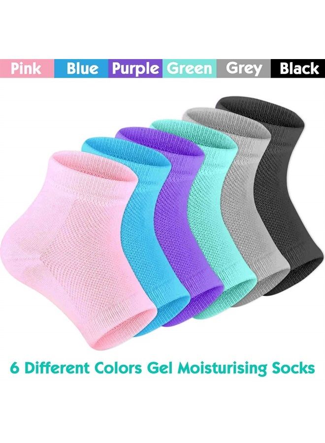 Selizo 6 Pairs Heel Moisturizing Socks Open Toe Socks Cracked Gel Heel Socks Foot Toeless Heel Repair Socks for Women Dry Hard Cracked Feet, 6 Colors