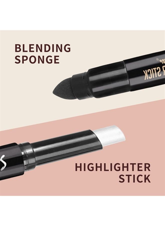 Highlighter Stick, Double Ended Highlighter Makeup Stick with Sponge Brush, Shimmer Waterproof Long Lasting Smooth Silver Glitter Brighten Face Makeup Pencil, 1 Count