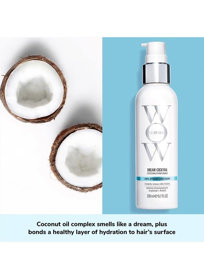 Color Wow Dream Cocktail Coconut Infused – No frizz leave in conditioner turns dry, damaged hair to silk in a single blow dry; Coconut oil complex detangles, silkens; heat protection; closes cuticles