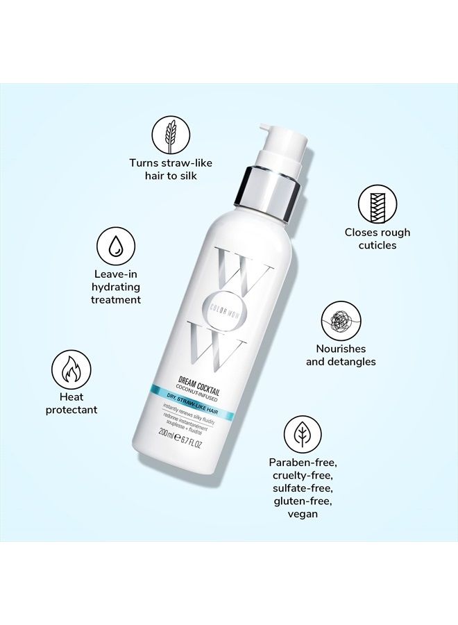 Color Wow Dream Cocktail Coconut Infused – No frizz leave in conditioner turns dry, damaged hair to silk in a single blow dry; Coconut oil complex detangles, silkens; heat protection; closes cuticles