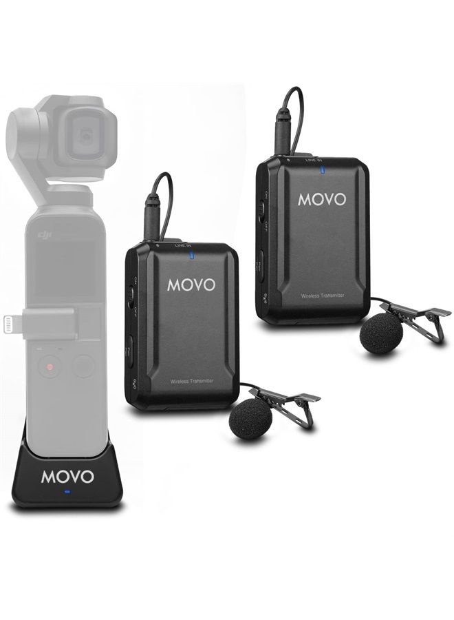 Edge-OP-Duo Dual Wireless Lavalier Microphone for Osmo Pocket 1 and 2 - Wireless Clip-on Lapel Mic, 2 Transmitters, and Receiver Set for Video, Vlogging, Filming