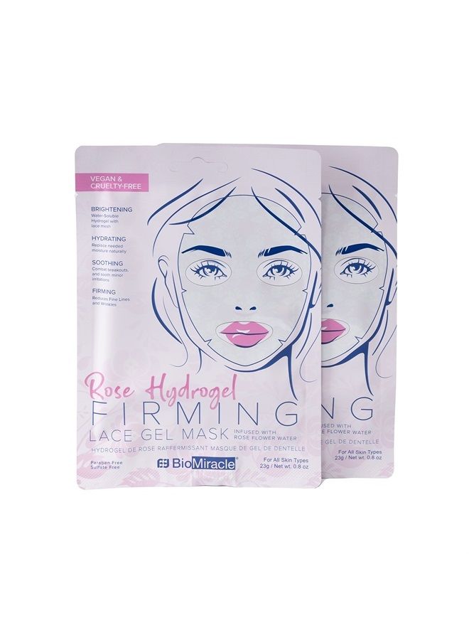 Rose Hydrogel Firming Lace Gel Mask, Masks For Skin Care, Anti-Aging, Hydrating Mask, Lace Mesh Mask, Skin Firming, Rose Hydrogel (Pack of 2)