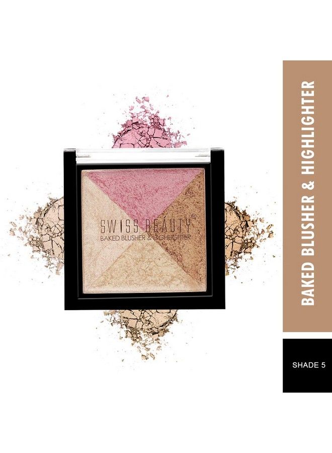 Mini Baked Shimmer Blusher And Highlighter Palette For Face Makeup; Multicolor5 7 Gm ;