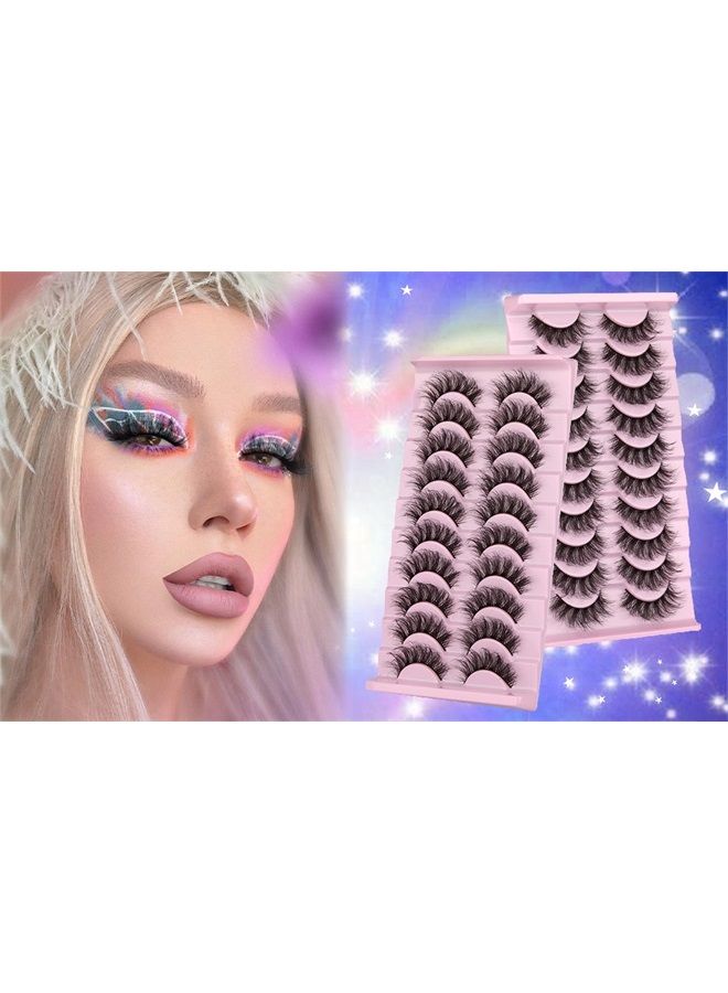 Eyelashes Natural Fluffy Faux Mink Lashes 3D Thick Volume D Curl Wispy Eyelashes that Look Like Extensions Fake Eyelashes 10 Pairs Pack