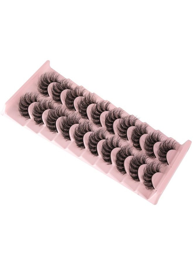 Eyelashes Natural Fluffy Faux Mink Lashes 3D Thick Volume D Curl Wispy Eyelashes that Look Like Extensions Fake Eyelashes 10 Pairs Pack