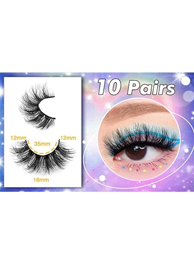 Eyelashes Natural Fluffy Faux Mink Lashes 3D Thick Volume D Curl Wispy Eyelashes that Look Like Extensions Fake Eyelashes 10 Pairs Pack